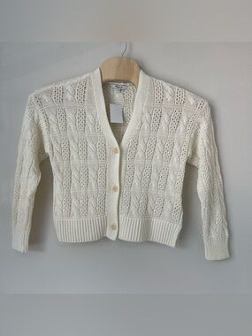 NEW Madewell Crochet Cardigan size M Ivory Cotton Sweater Cottage Boho Coquette